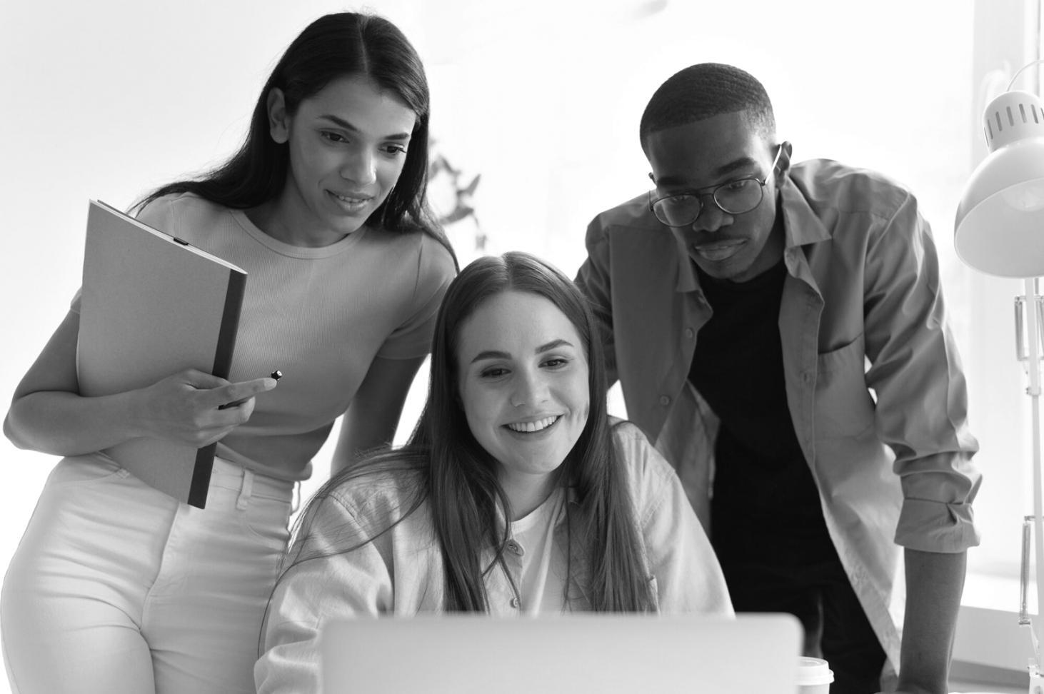 Business professionals collaborating in modern training environment